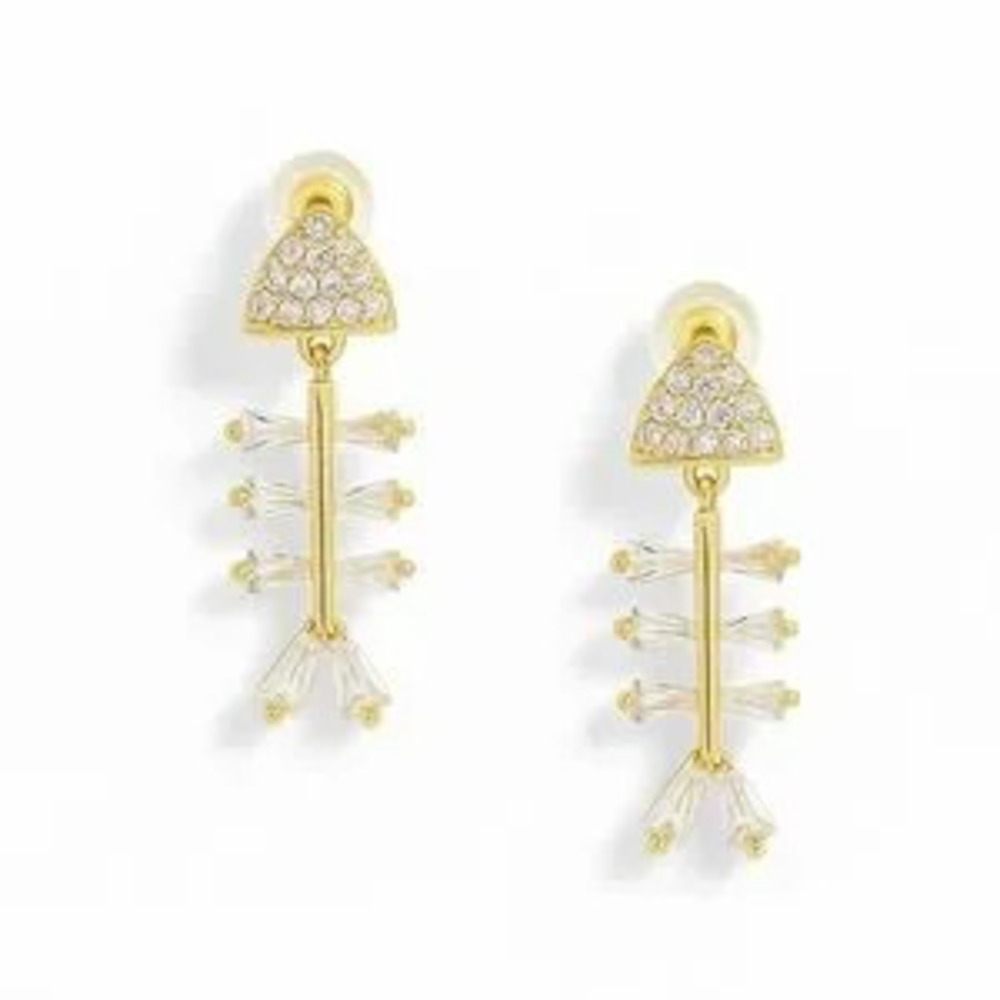 Elegant Gold Fish Earrings With Zirconia